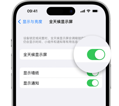 大同苹果15预约维修分享iPhone15如何设置全天候显示屏幕可见 